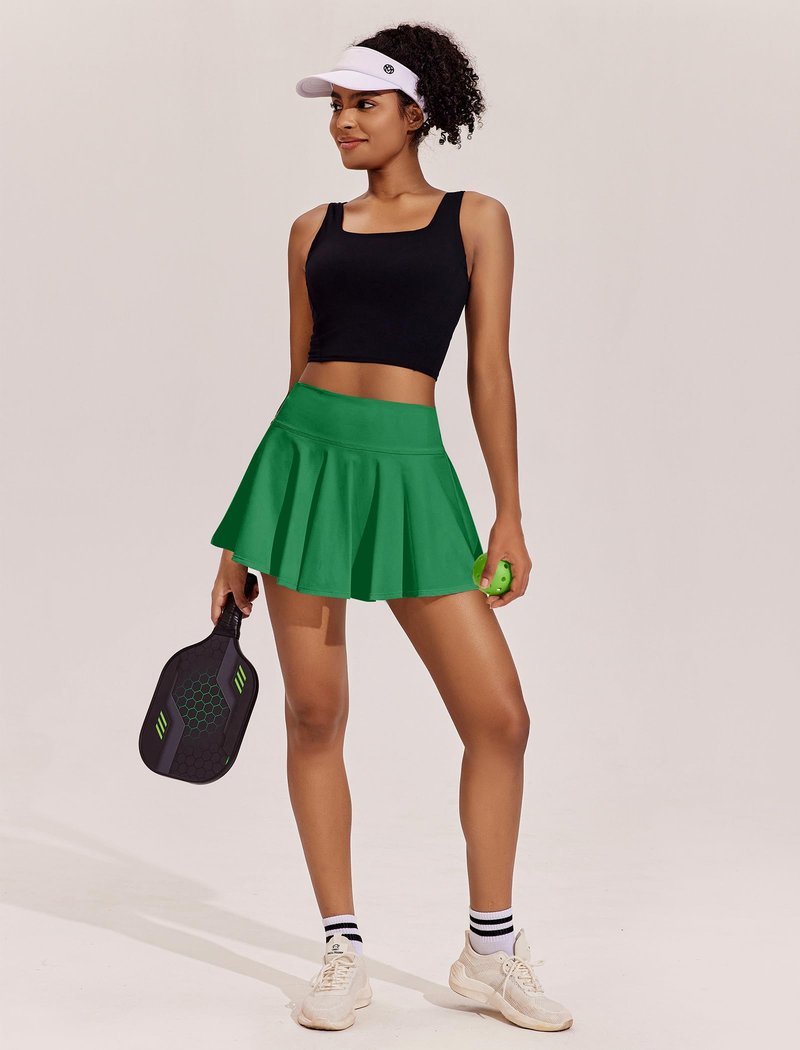 PINSPARK Golf Skorts Skirts for Women 14" High Waisted Tennis Skirt Lightweight Exercise Skirt with 2 Pockets, Green XL