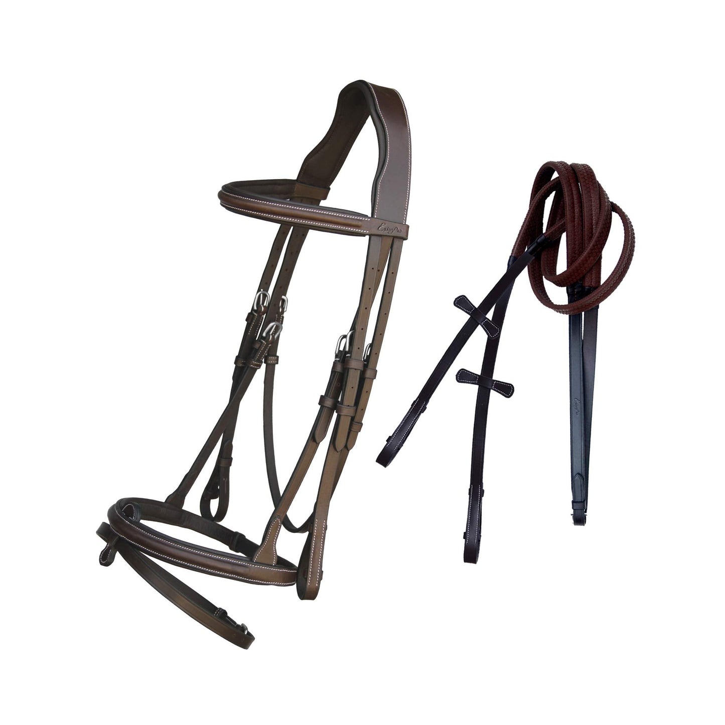 ExionPro English Hunter Jumping Bridle for Horses with Removable Flash Soft Yet Strong Rubber Reins | Royal Hunter Bridle | English Bridle for Horses (Havana, Full)