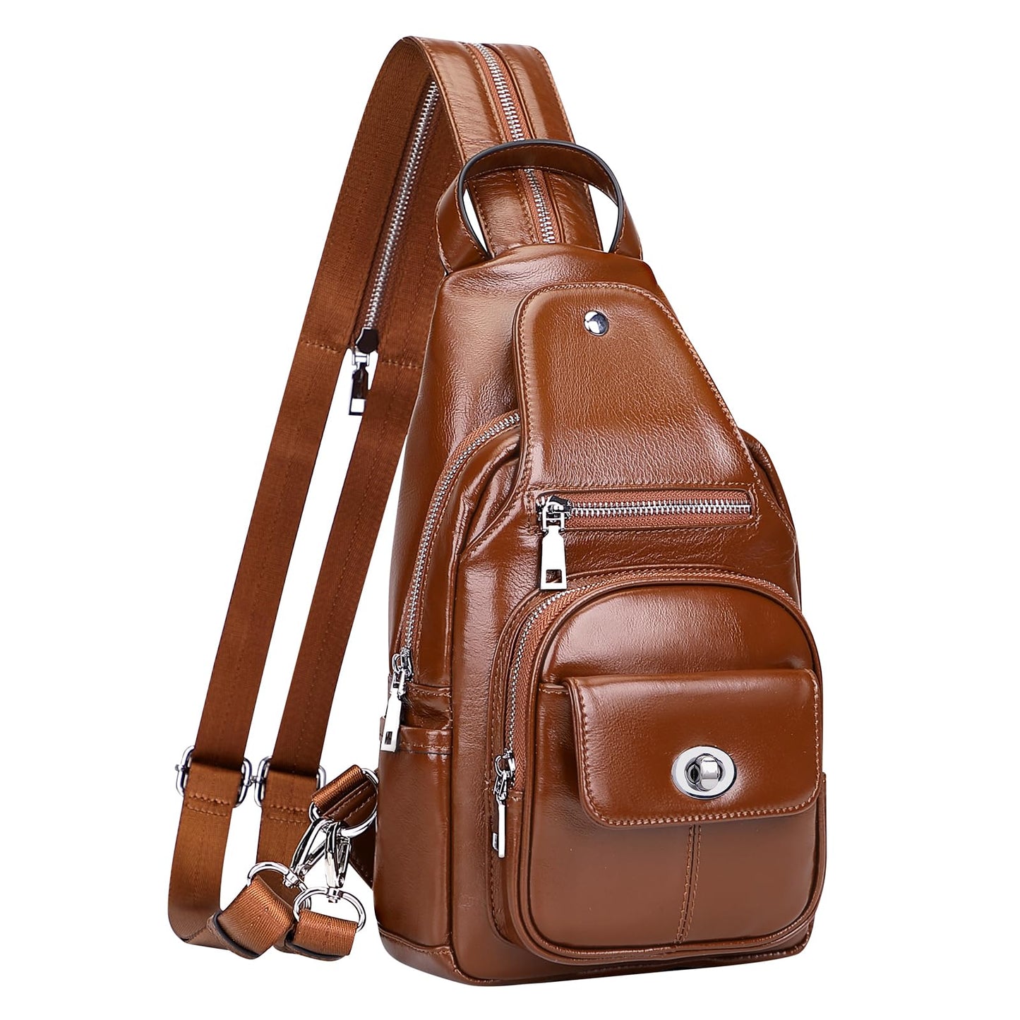 Over Earth Genuine Leather Sling Bag for Women Men Small Causal Crossbody Purse Chest Backpack(O212E Brown)