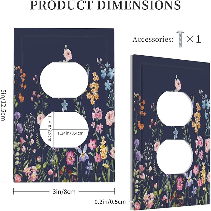 Rustic Wild Floral Darkground Vintage Watercolor Flower 1 Gang Outlet Plate Decorative Single Duplex Wall Plate Covers Electrical Receptacle Light Switch Cover Art Faceplate Switchplate