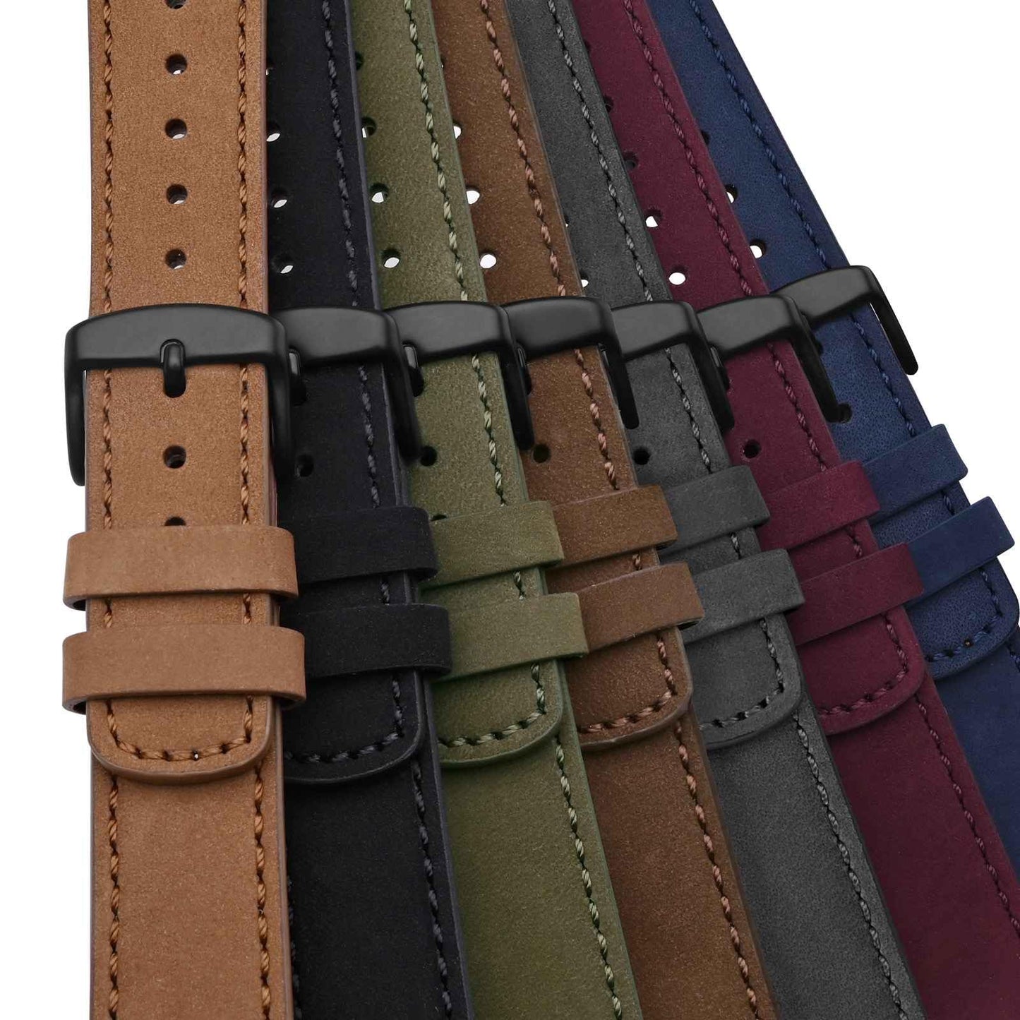 WOCCI 20mm Retro Leather Watch Band for Men and Women, Quick Release Replacement Strap with Black Buckle (Grey)