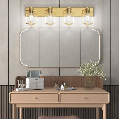 Aipsun Gold Bathroom Light Fixtures 4 Light Vanity Light Bathroom Farmhouse Lighting Fixtures Industrial Vanity Light (Exclude Bulb)