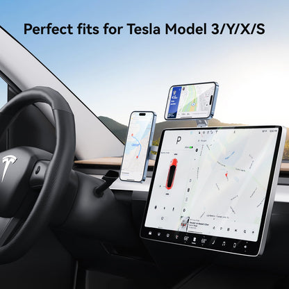 Magnetic Phone Holder for Laptop for MagSafe for iPhone 17/16/15/14/13/12 & All Phones, 180°Adjustable Phone Side Mount for Computer Monitor for Tesla, Desktop Cell Phone Bracket, Gray