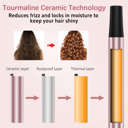 3 in 1 Curling Iron, Curling Wand Set with 3 Interchangable Ceramic Beach Waves Wands(0.75"-1.25"), Dual Voltage 30s Fast Heating with Heat Resistant Glove & 2 Clip for Long/Short All Hairstyle