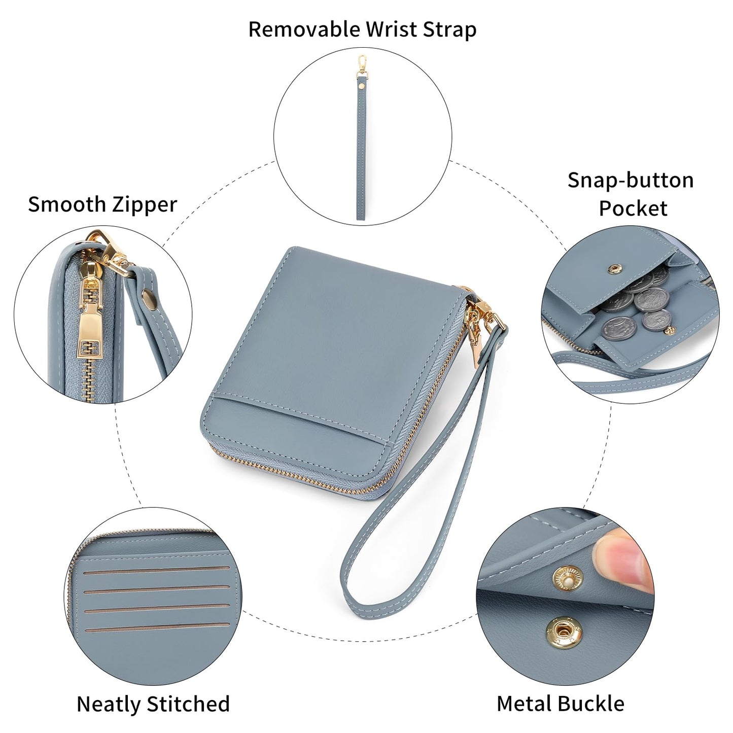 GAEKEAO Womens Wallet RFID Blocking Zip Around Wristlet Wallet Vegan Leather Card Holder Purse with Change Pocket
