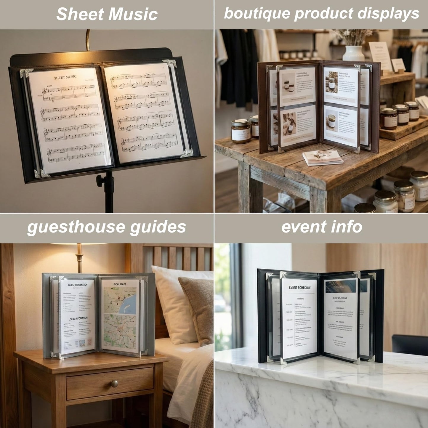 Restaurant Menu Covers 8.5 x 11, 2 Pack Menu Holder – Faux Leather Menu Book with Clear PVC Sleeves, 4 Page 8 View, Waterproof & Durable Menu Book for Restaurant, Bar, Café, Hotel