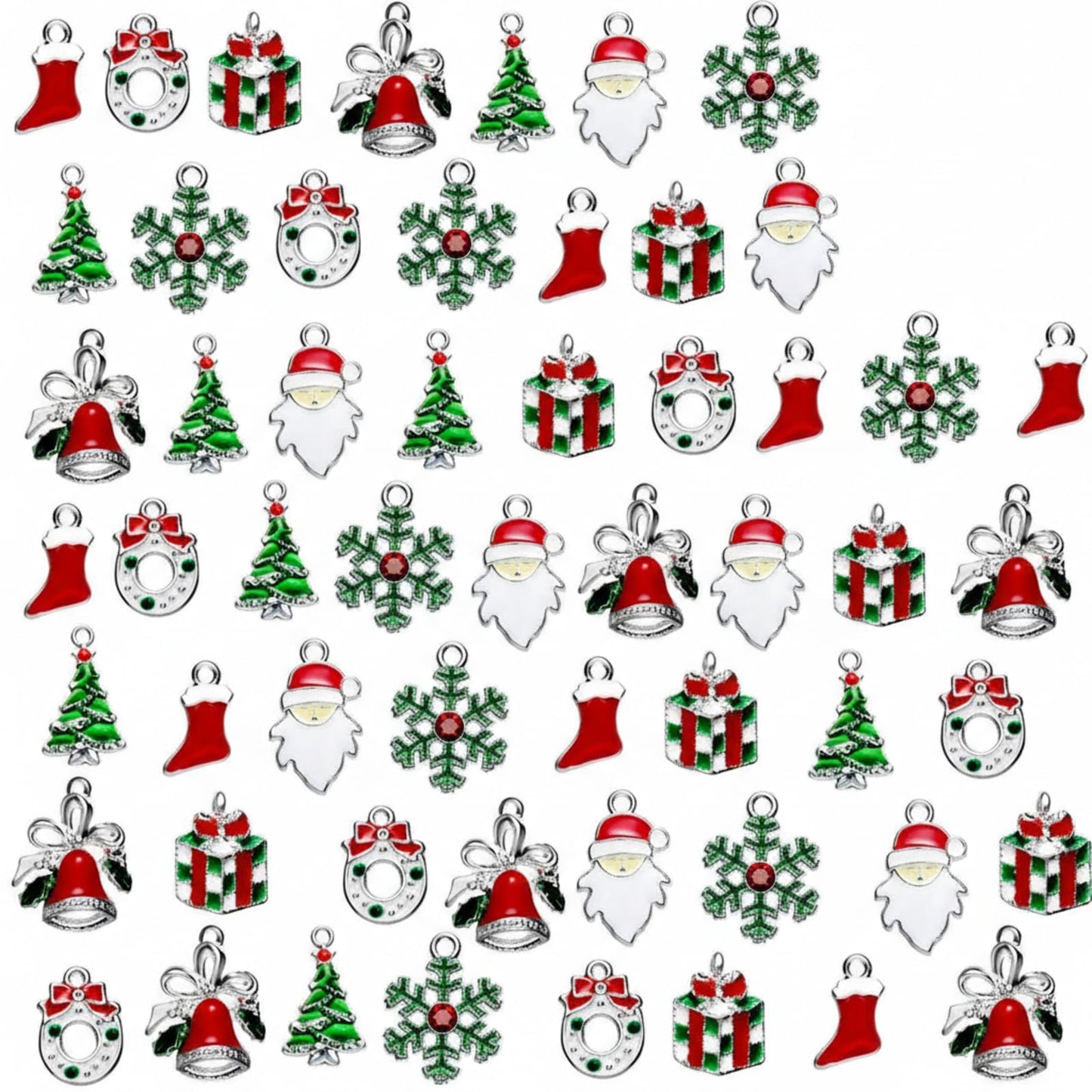 Hicarer 56 Pieces Christmas Charms Pendants Christmas Tree Snowflake Bell Garland Santa Sock Gift Box Pendants for Necklace Bracelet Keychain Jewelry Making DIY Crafts