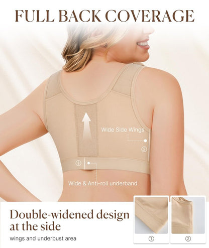BRABIC Post Surgery Front Closure Bras for Women Full Coverage Compression Mastectomy Wireless Bra with Adjustable Straps, Beige, Medium