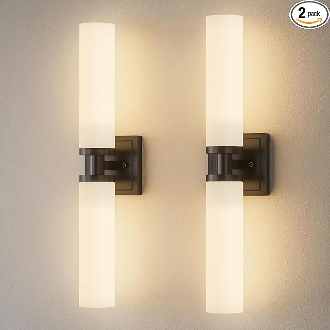 Black Wall Sconces Set of Two, Modern Bathroom Sconce with Frosted Glass, Hardwired Wall Light Fixtures for Bathroom Living Room Bedroom Hallway (Bulbs Not Included)