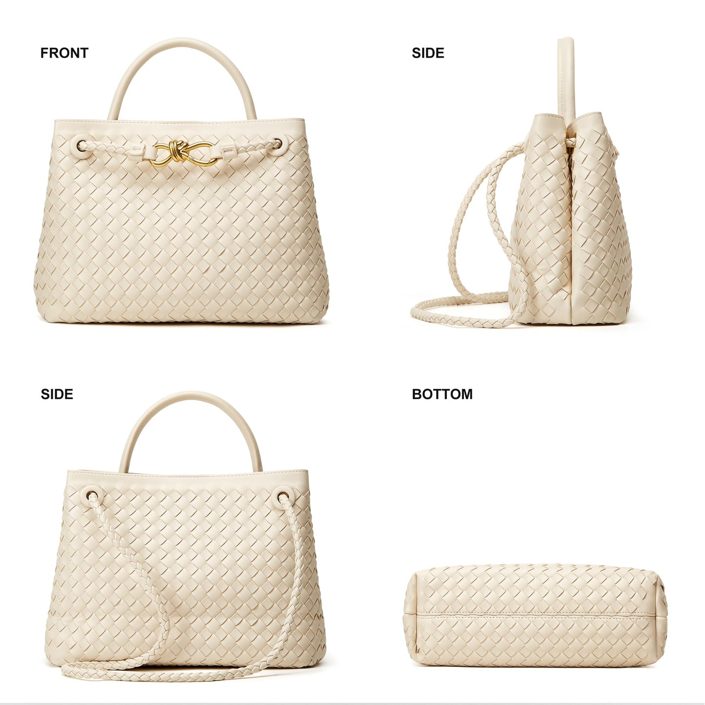 Woven Tote Bag Womens Purse: Vegan Leather Shoulder Handbags - Fashion Summer Beach Tote Bags - Large Travel Totes Handwoven Satchel for Holidays (Off-white)