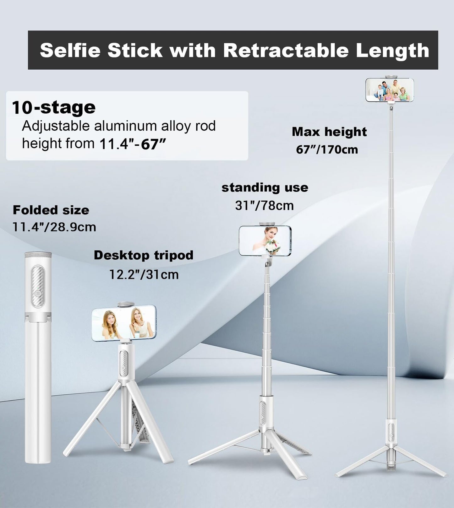 TONEOF 68" Magnetic Selfie Stick Tripod with Aluminum Strong Magnetic Holder for Magsafe, 360° Rotatable Travel Phone Tripod Stand with Metal Ring & Rechargeable Remote for iPhone/Android(Beige Gray)