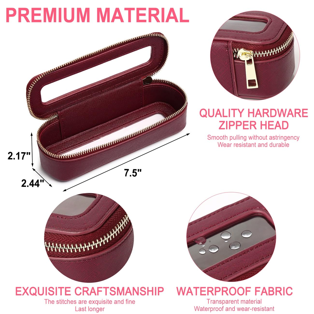 Pinkmik Travel Clear Makeup Bag with Brush Bag Portable Cosmetic Bag Case Transparent Toiletry Bag Cosmetic Organizer Storage Bag for Women (X/Burgundy, L+SLIM)