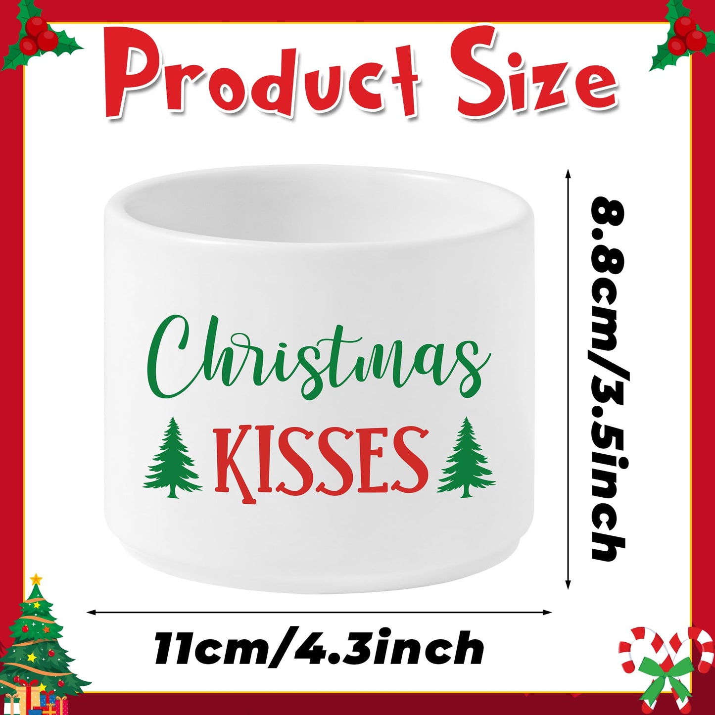 FoszaSzept Candy Dish Cauldron, Christmas Mini Ceramic Candies Bowl Tiered Tray Decor, Snack Serving Bowl Table Wishes Accents for Themed Party Birthday Home Kitchen Events Gifts (Christmas Kisses)