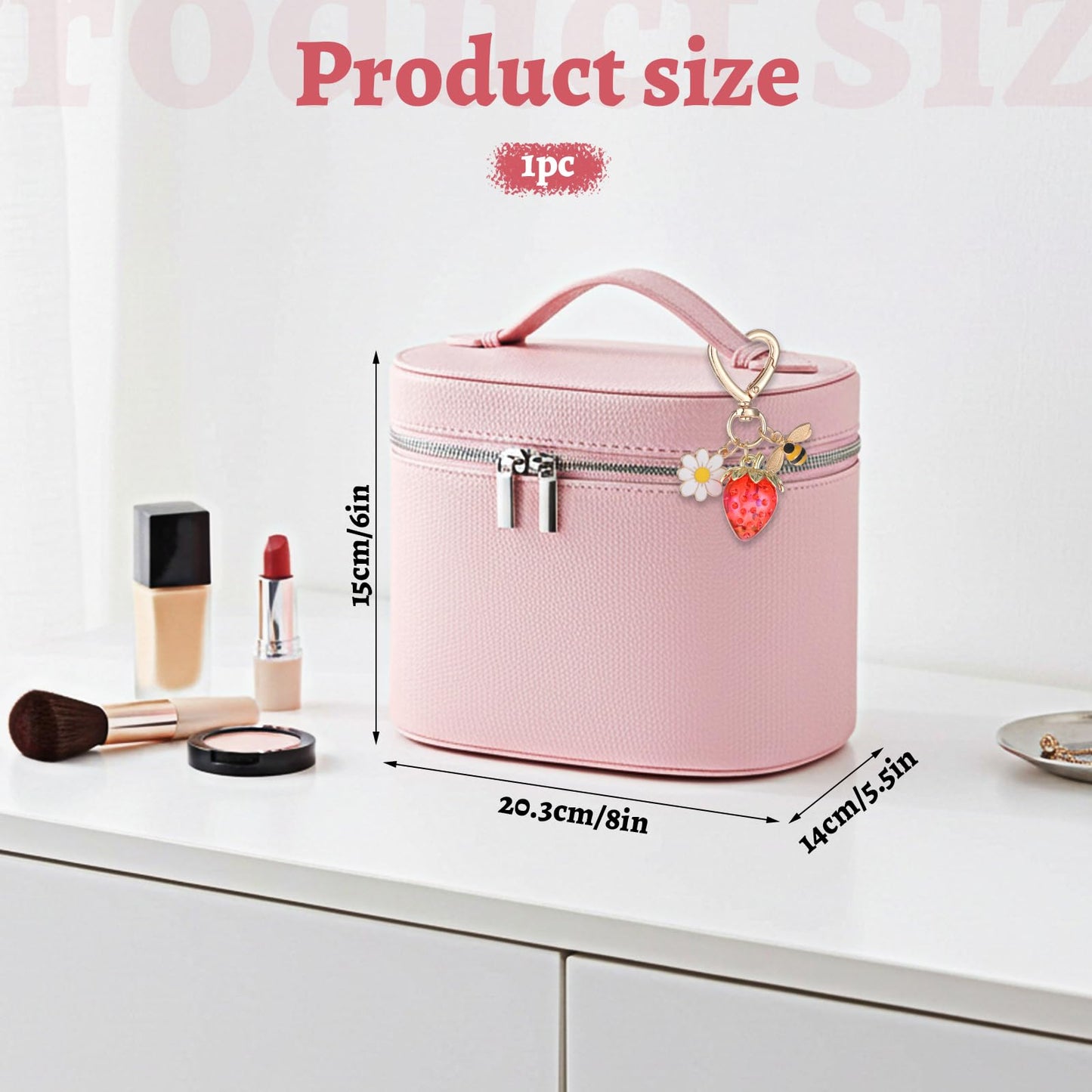 KongTiva Cosmetic Case, Leather Makeup Bag with Keychain Detachable Compartments and Handle Portable Cosmetic Organizer Bags for Women