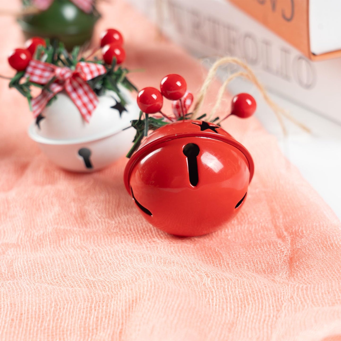 18 PCS Christmas Jingle Bells Ornaments in Red White Green Ornaments Christmas Tree Bells Pendant,Christmas Holiday Party Supplies for Christmas Tree Decor,Wreath,Window Memorial Ornament(Bell-Mix)