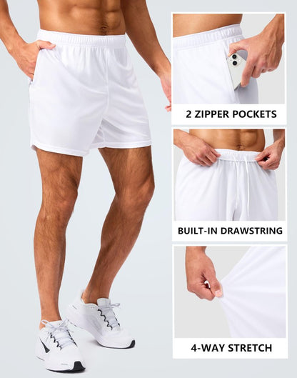 G Gradual Men's Gym Shorts 5"/7"/10" with Zipper Pockets Basketball Athletic Mesh Quick Dry Shorts for Workout Running Tennis (5 inch, White, XX-Large)