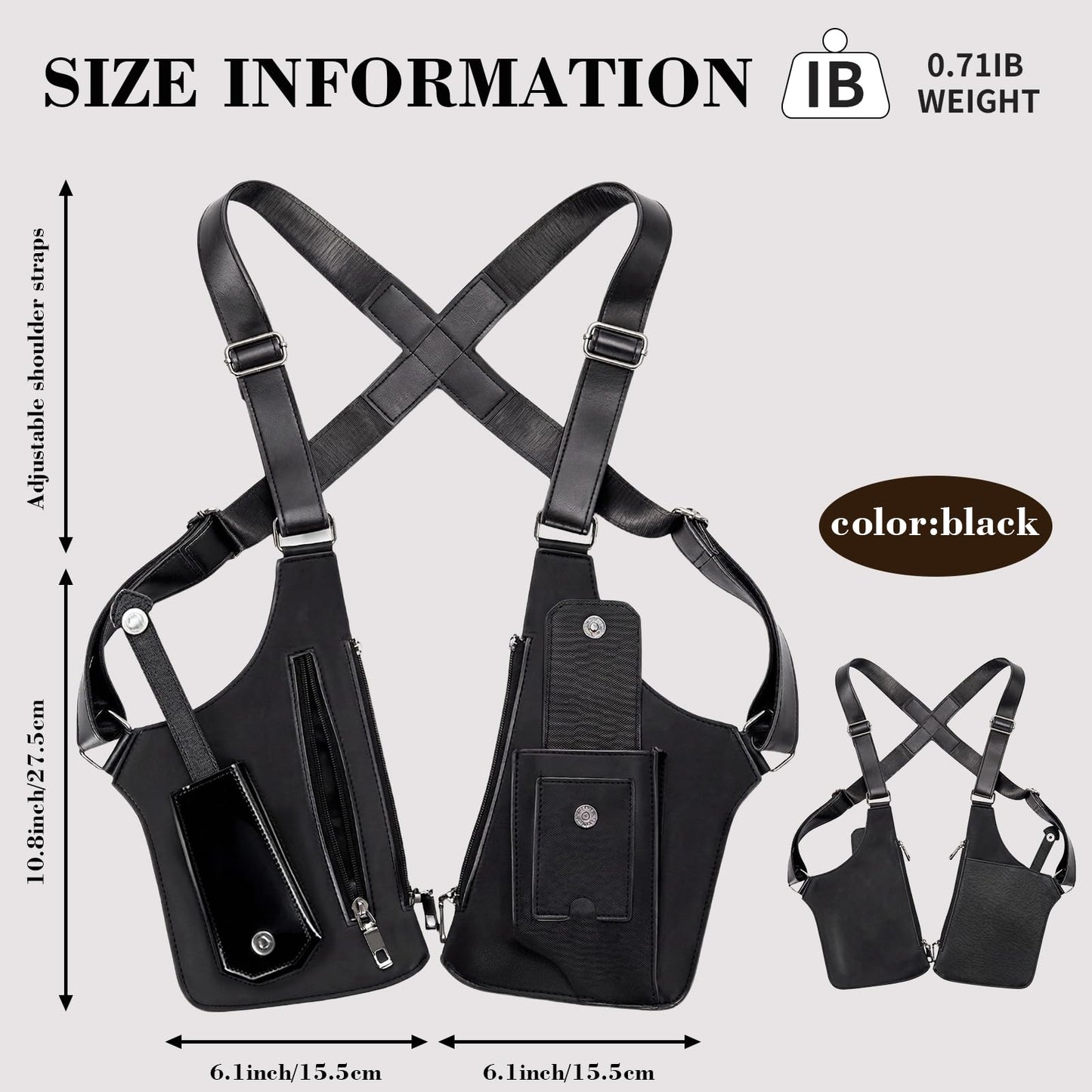 Men's Double Shoulder Armpit Bag,Anti-Theft Underarm Wallet,Fashion Leather Double Shoulder Straps Holster Wallet Adjustable Leather Multi-Purpose Armpit Tactical Bag,Travel Outdoors