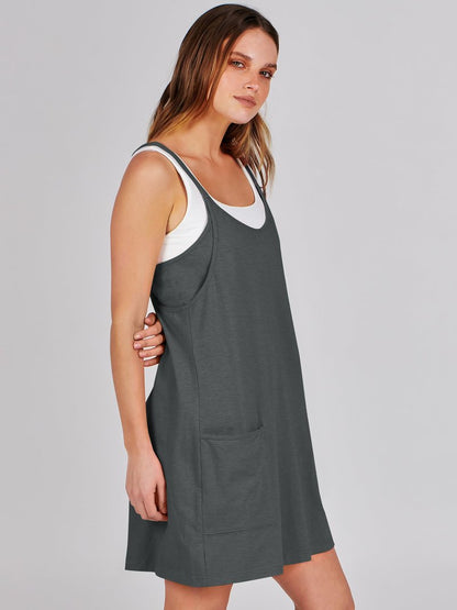 ANRABESS Women Athletic Dress Summer Tennis Workout Active Sports Mini Romper Dress Built in Shorts Travel Vacation Clothes Deep Gray Small