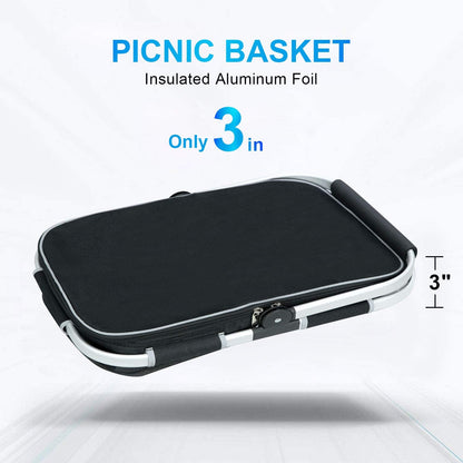 LIQING 35L Large Picnic Basket 2 Layers of Internal Pockets Leak-Proof and Insulated Folding, Internal Support Does Not House Warming Gifts New Home, Wedding Gifts for Couple