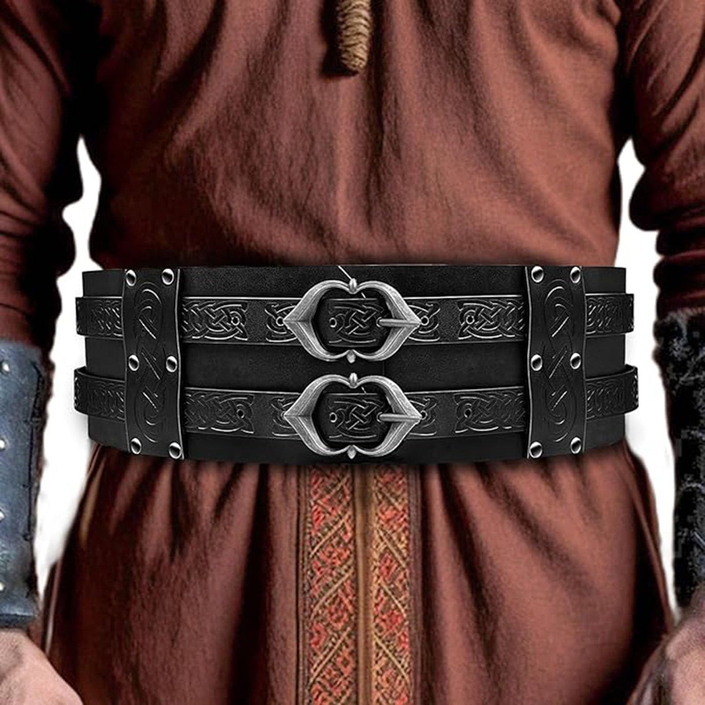 SUMGOGO Retro Waist Belt Medieval Viking Leather Waist Armor Knight Wide Corset Belt Renaissance Halloween Cosplay Costume (Black)