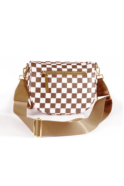 Spacious Checkered Nylon Crossbody Bag Bum Bag Checkered Handbags Wallets for Women