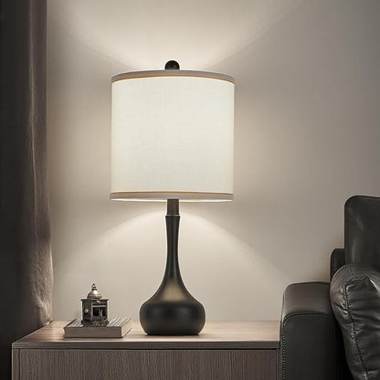 23" Black Metal Modern Table Lamp Set of 2,Farmhouse Bedside Lamps for Living Room, 3 Color Temperature Rustic Table Lamps for Bedroom, Night Stands, Dorm,Office, Home Décor(Bulb Included)