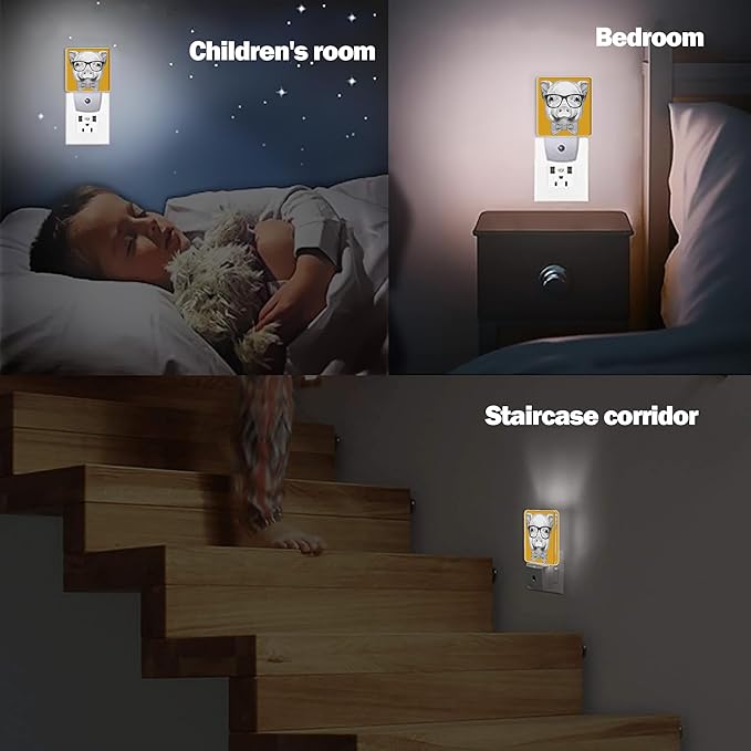 Pig with Glasses Night Light, Bow Tie Plug into Wall with Dusk to Dawn Light Sensors, Warm Nightlights for Bedroom, Bathroom, Hallway, Kitchen, Gifts Ideal for Boys Girls Women Men