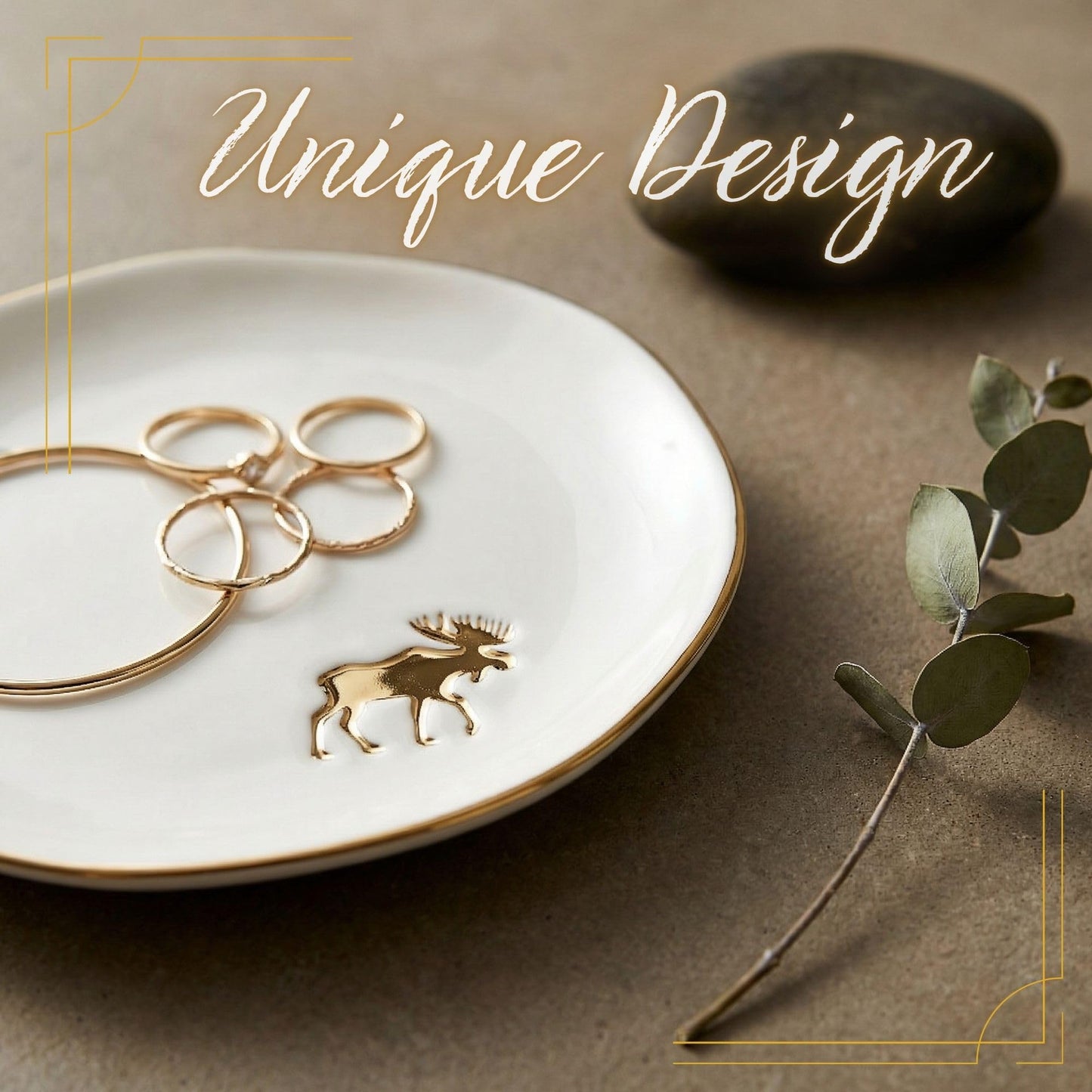 InnoBeta Moose Gifts for Women Girls, Gifts for Moose Lovers - 4.75" Handcrafted Ceramic Ring Dish with Gold Trim, Decorative Trinket Dish for Rings Earrings Necklaces