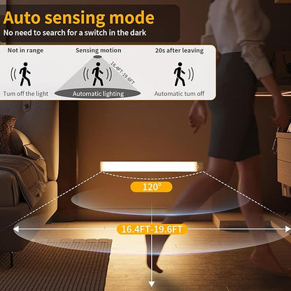 Wireless Under Cabinet Lighting 16 Inch 3 Pack, Magnetic Motion Sensor Light Indoor USB C Rechargeable Closet Lights, 3 Color Dimmable LED Night Light Stick on Under Counter Lights for Kitchen Stairs