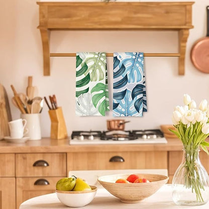 Boho Tropical Kitchen Towels Set of 2, Palm Leaf Botanical Dish Tea Towels