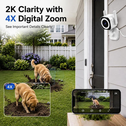 GUOANVISION Cameras for Home Security Indoor Outdoor, Dual Antenna 5G/2.4G WiFi Security Camera, Plug-in Stable Live View, 2K Color Night Vision, 4X Zoom, 2-Way Audio, IP66, SD/Cloud