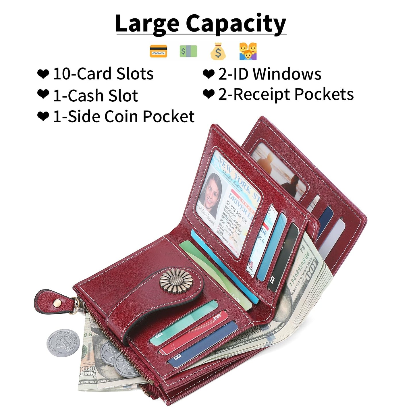 SENDEFN Small Womens Wallet Leather Bifold Card Holder RFID Blocking with Zipper Coin Pocket