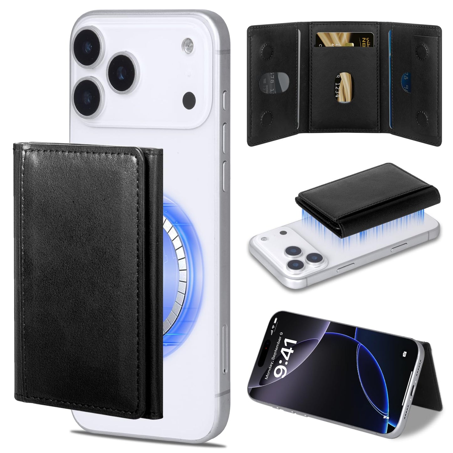 SQMCase Designed for MagSafe Wallet Magnetic Card Holder Compatible with MagSafe Phones and Cases,Phone Wallet for iPhone 17/16/15/14/13/12/ Pro/Max/Plus (Black)