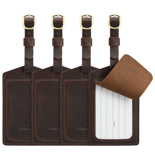S-ZONE Leather Luggage Tags for Suitcases TSA Approved Baggage Tags ID Label for Backpack 4 Pieces Set