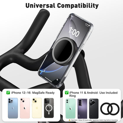 Stroller Phone Holder, Compatible with MagSafe, Magnetic Handlebar Mount, 17x N52 Strong Magnets, Fits Treadmills, Peloton, Shopping & Golf Carts, Adjustable Strap, iPhone 12–16 & Android