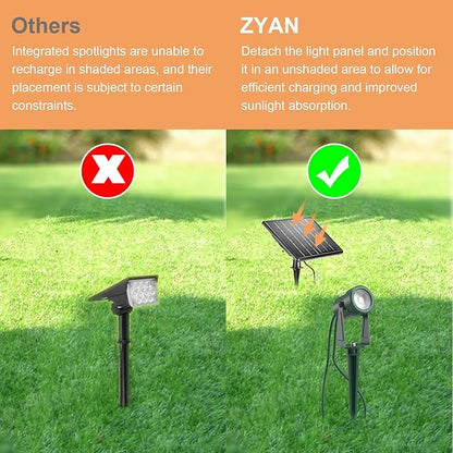 ZYAN Solar Powered Landscape Spotlights, Green Cord Solar Spot Lights Outdoor Auto On/Off, Waterproof Landscape Lighting for Yard, Garden, Lawn, Plant, Tree, Wall, Fence (Warm-White, 4 Pack) (8 Pack)