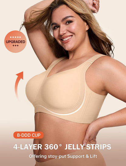 LetsJoli Bras for Women Supportive Wireless Push Up Bra Full Coverage No Underwear Seamless Plus Size for Older Women（Nude,XL