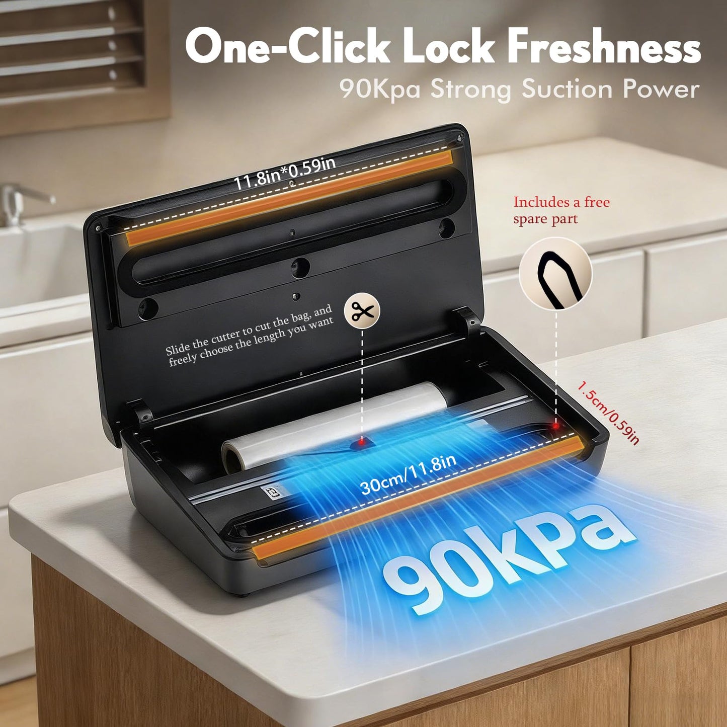 Vacuum Sealer for Food 90Kpa Powerful Vacuum Sealing Machine 7 in 1 Modes with Freshness Storage Bag Powerful Big Size (No pressing needed)