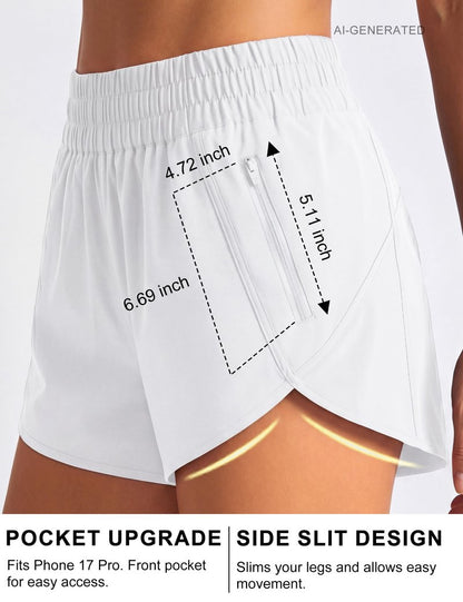 BMJL Women's Running Shorts Elastic High Waisted with Pockets, 2.5" Sporty Workout Quick Dry Athletic Shorts(S,White)