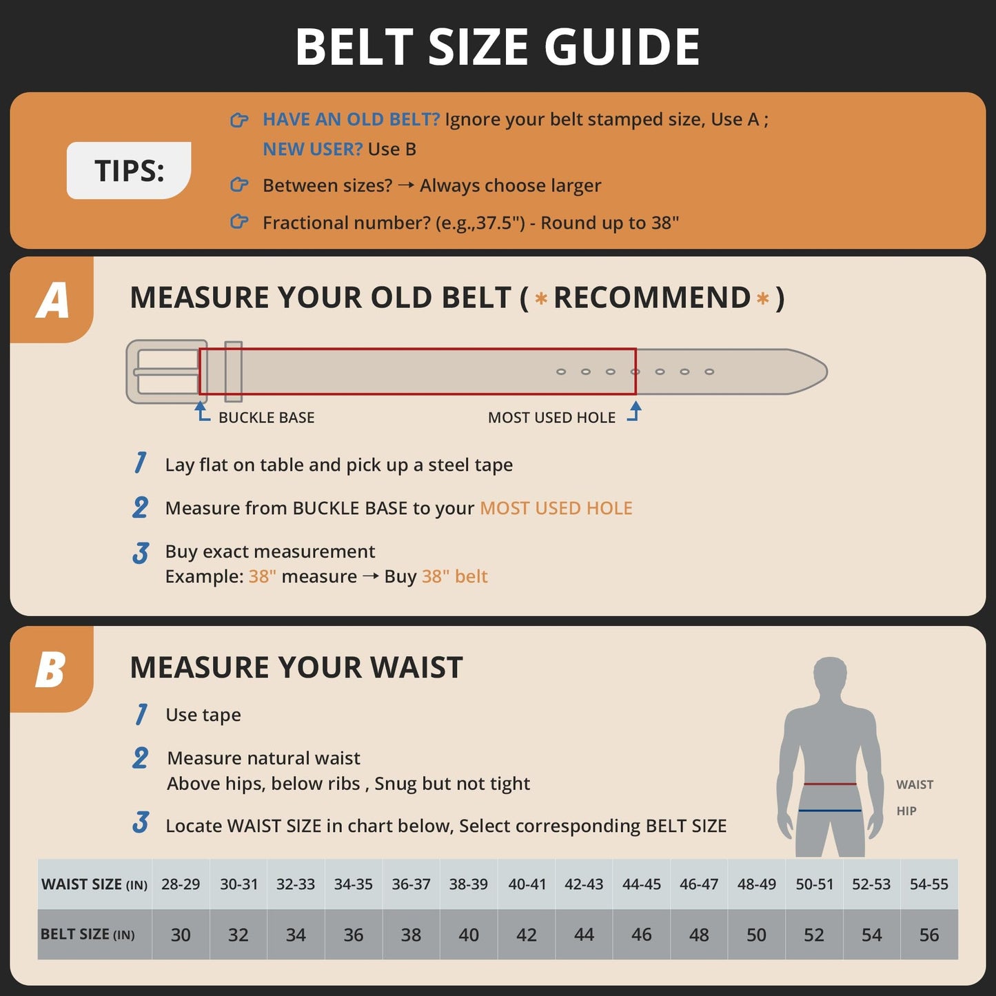 Buffway Men's Leather Belt,1.5" Handcrafted Top-Grain Leather – Durable,Comfortable,Suitable for Everyday Formal & Casual Wear - Size 36" Brown
