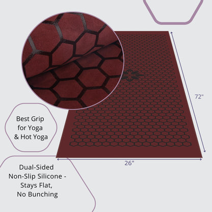 Clever Yoga Hot Yoga Mat Towel – Non-Slip Grip for Hot Yoga, Sweat Absorbent, Honeycomb Silicone Grip, Stays Flat – Ideal for Pilates, Travel, Washable & Lightweight - Dark Blue