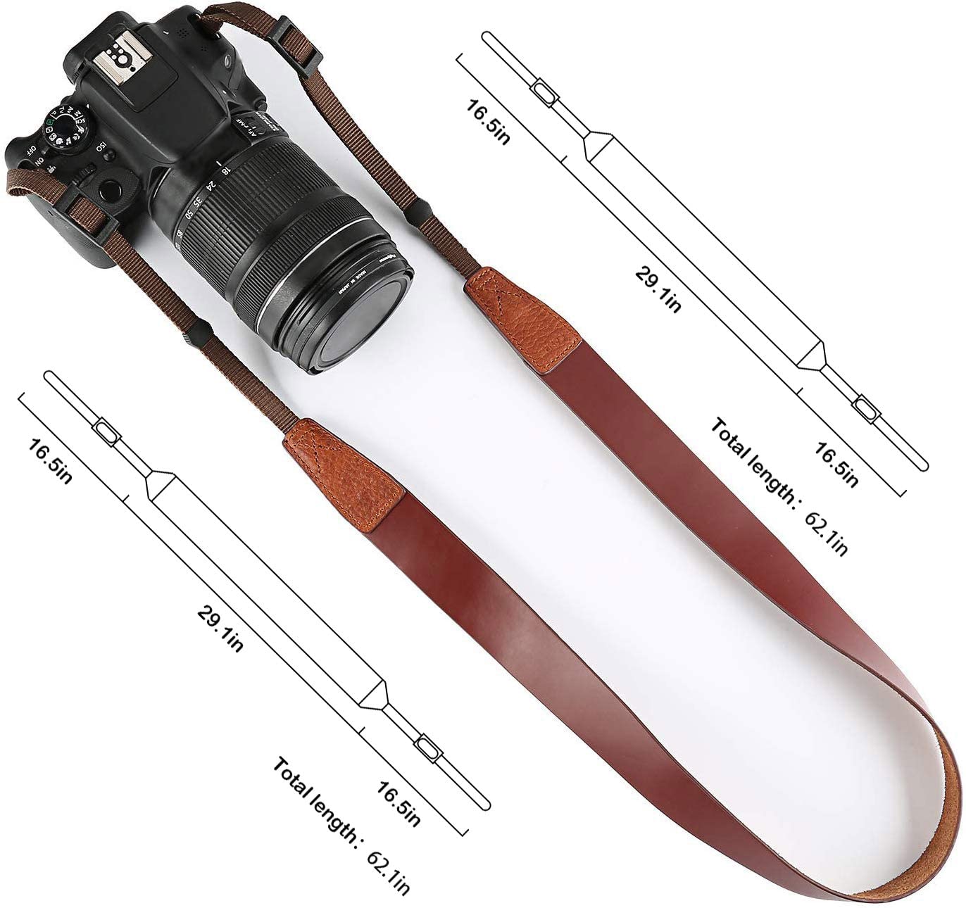 CANPIS Soft Leather Camera Shoulder Neck Strap, Brown Color, Adjustable Length compatible with DSLR Cameras Canon Sony Fujifilm Olympus Leica etc.
