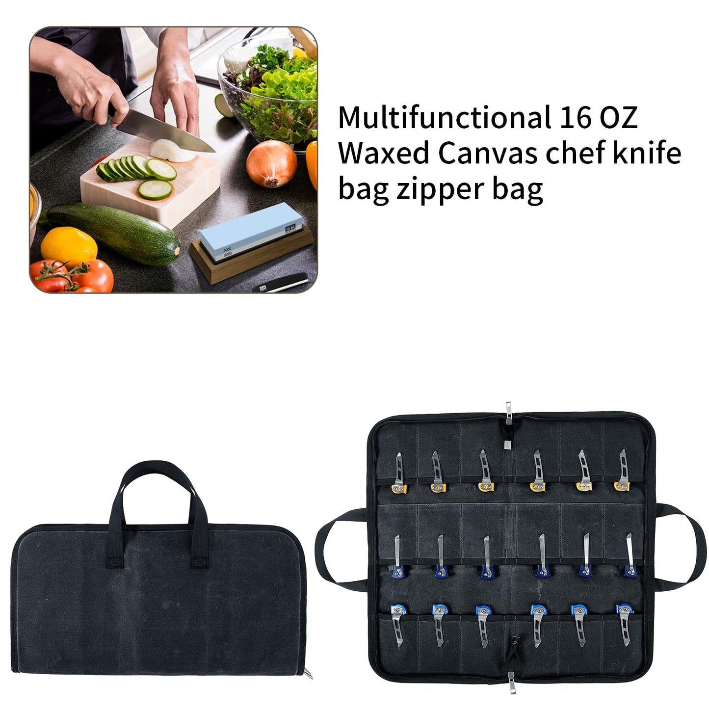 Pocket Knife Roll Bag,Zipper Knife Display Case with 18 Slots,Waxed Canvas Folding knife Case,Pocket Knife Holder Storage Case for Collection,Knife Organizer for Tactical Camping EDC Mini Knife Roll
