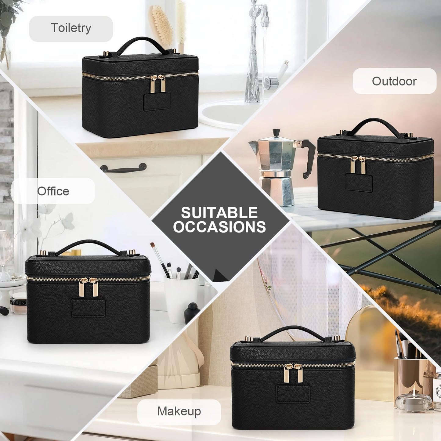 HiTotes Makeup Bag Vanity Case for Women Leather Cosmetic Bag Travel Toiletry Bags Portable Makeup Organizer Case
