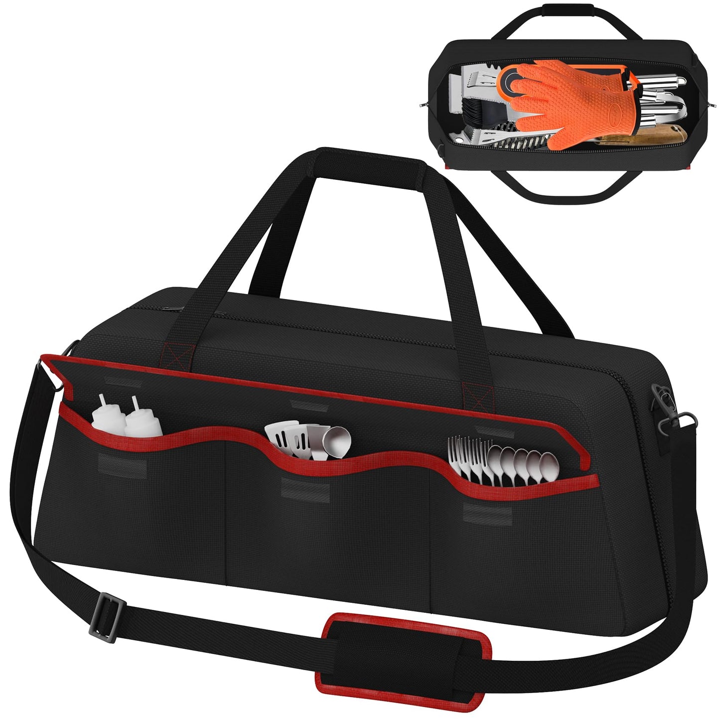 Grill Tool Storage Bag,Grill Utensil Storage Bag for Barbecue Tool up to 22",BBQ Utensil Storage Caddy with Pockets,Barbecue Utensil Case for Outdoor Grilling, Camping, Bag Only
