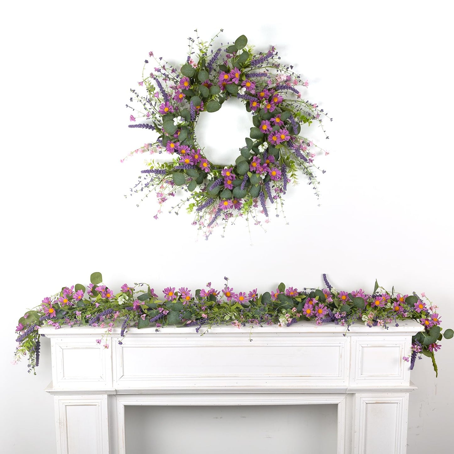 YUGALI Summer Garland, 6ft Set of 2 Eucalyptus Daisy Wildflower Vine