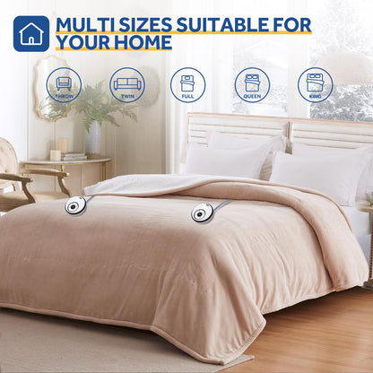 Sealy Electric Blanket Throw Size 50"*60",Super Cozy Flannel to Sherpa Reversible Heated Blanket Throw with 6 Heating Levels & 2-10 Hours Auto Off Overheating Protection Machine Washable,Beige