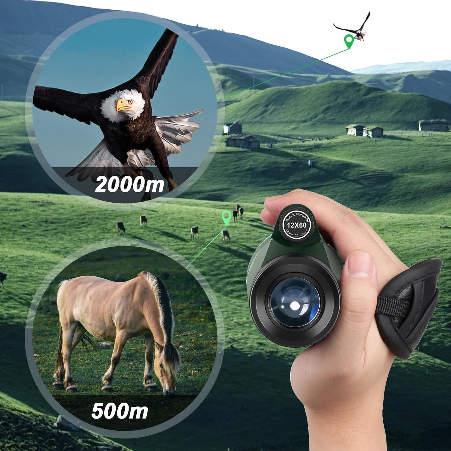 Pankoo 12x60 HD Monocular Telescope for Adults | Comes with Smartphone Adapter Tripod Hand Strap | Suitable for Bird Watching Sports Hiking Traveling