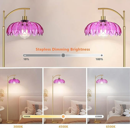 Floor Lamp for Living Room,Bedroom,Gold Dimmable Standing Lamp with Remote,Mid Century Modern Brass Tall Lamp Retro Vintage Purple Glass Lamp Floor Light Boho Bohemian