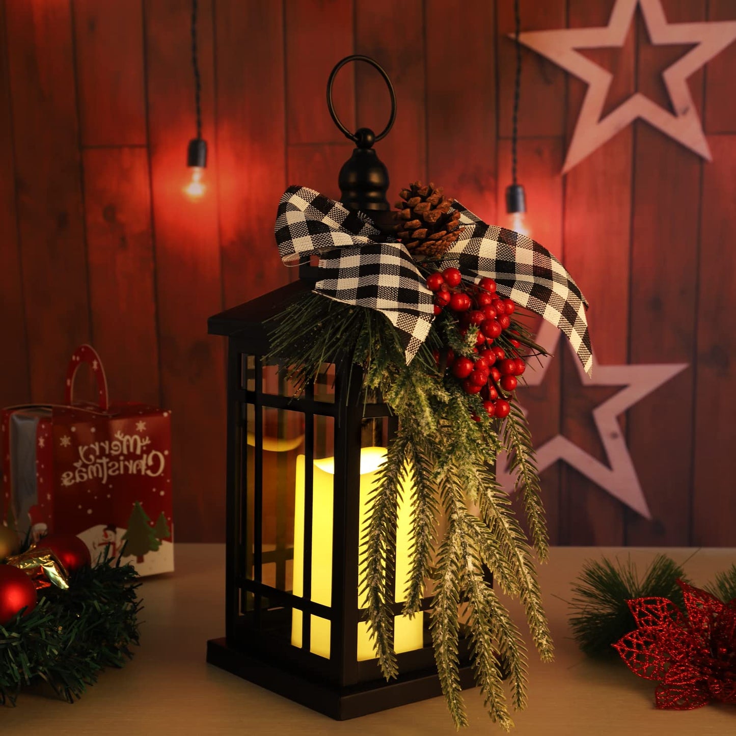 Christmas Decorations Christmas Lantern, Christmas Decorative Candle Lantern, 14 Inch Outdoor Candle Lantern Indoor Home Table Fireplace Farmhouse Decorations, Holiday Xmas Gifts